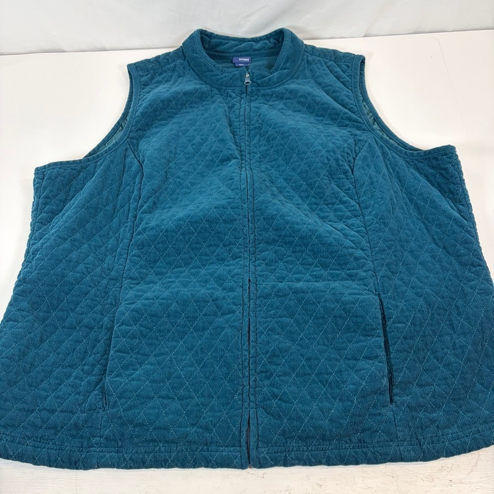 Basic Editions Quilted Corduroy Vest Women’s 2X Teal Zip Front Lined